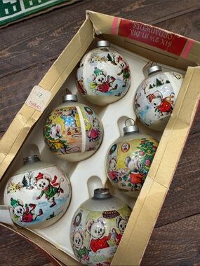 Vintage Corning Glass Works Mouse Family Christmas Ornaments Set of 6 1980’s